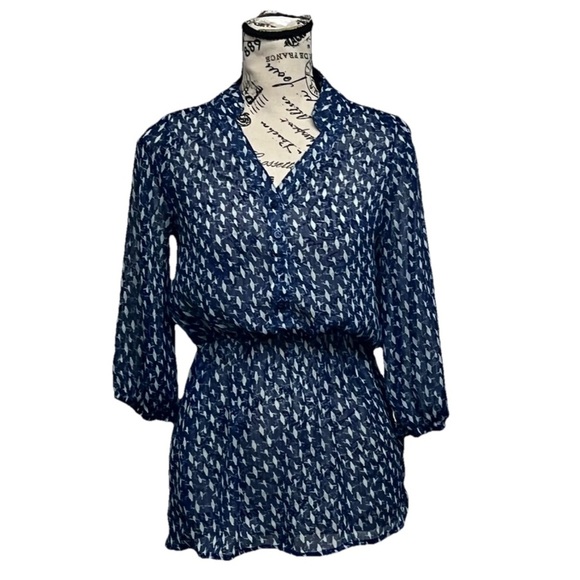 Vtg Y2k Retro Mossimo Sheer Dove Novelty Print Blouse Preppy Coastal Capsule XS - Picture 1 of 9